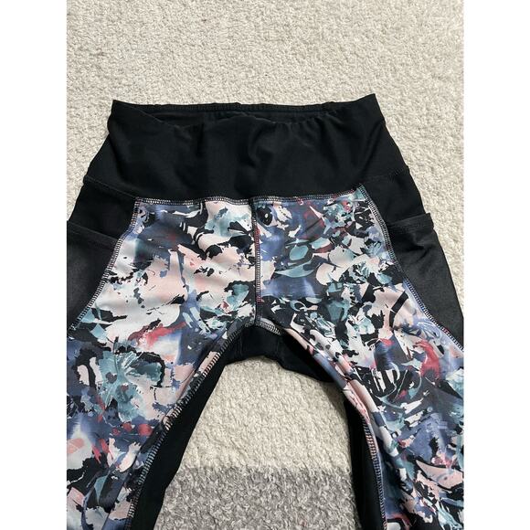 RBX Women's Size Medium Floral Sheer Mesh Panels High Rise Leggings Black - Picture 2 of 8